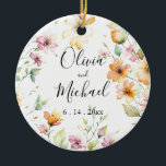 Ornamento De Cerâmica Bonito Boho Orange Pink Watercolor Flores<br><div class="desc">Flores selvagens bonito românticas. Para começar a alterar nomes e detalhes do evento, clique em "Personalizar este modelo" e edite o texto nas caixas modelo. Para acessar as ferramentas de edição mais avançadas, role para baixo até "Clique para personalizar mais". Assim que estiver na ferramenta design do Zazzle, você poderá...</div>