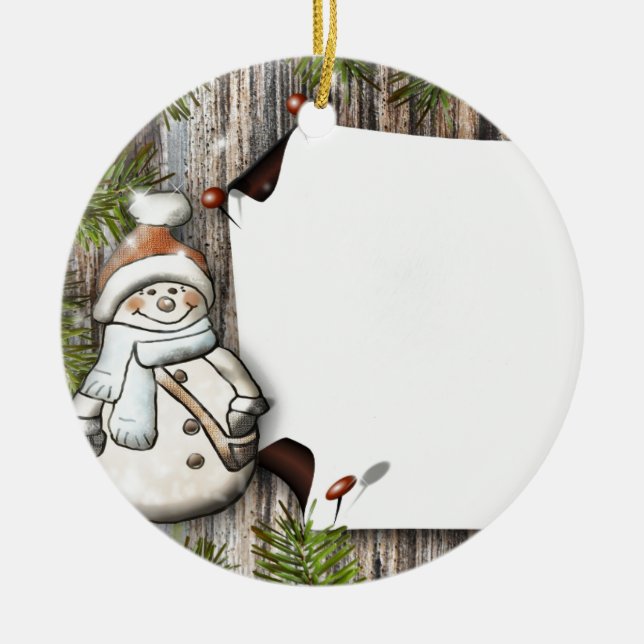 Ornamento De Cerâmica Bonito boneco de neve de Natal (Frente)