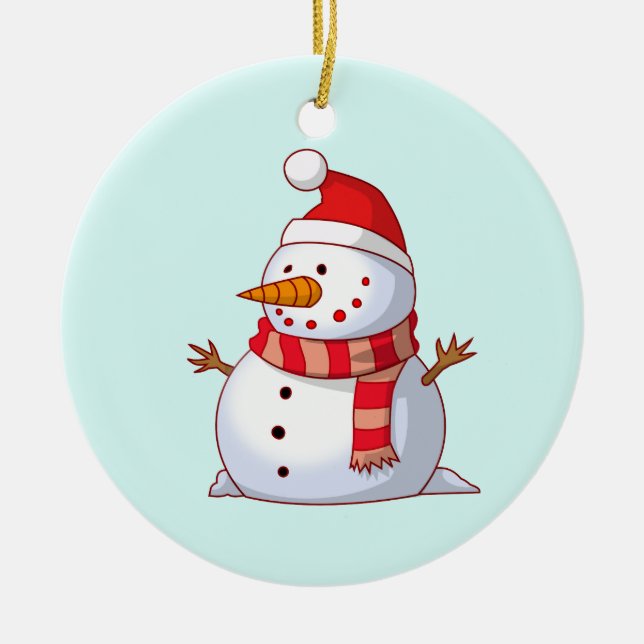 Ornamento De Cerâmica Bonito boneco de neve de Natal (Frente)