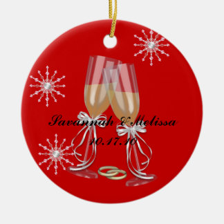 Ornamento De Cerâmica Bonito casado; Nosso primeiro Natal