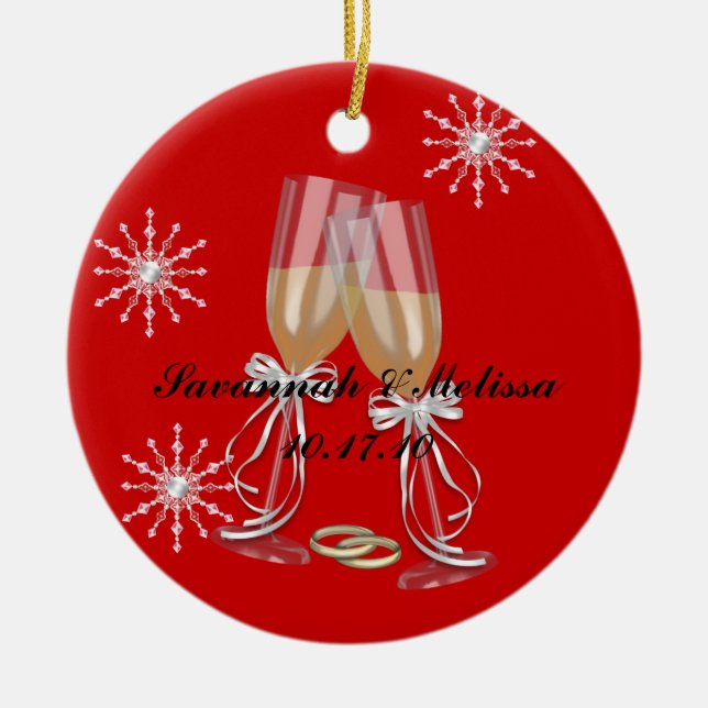 Ornamento De Cerâmica Bonito casado; Nosso primeiro Natal (Frente)