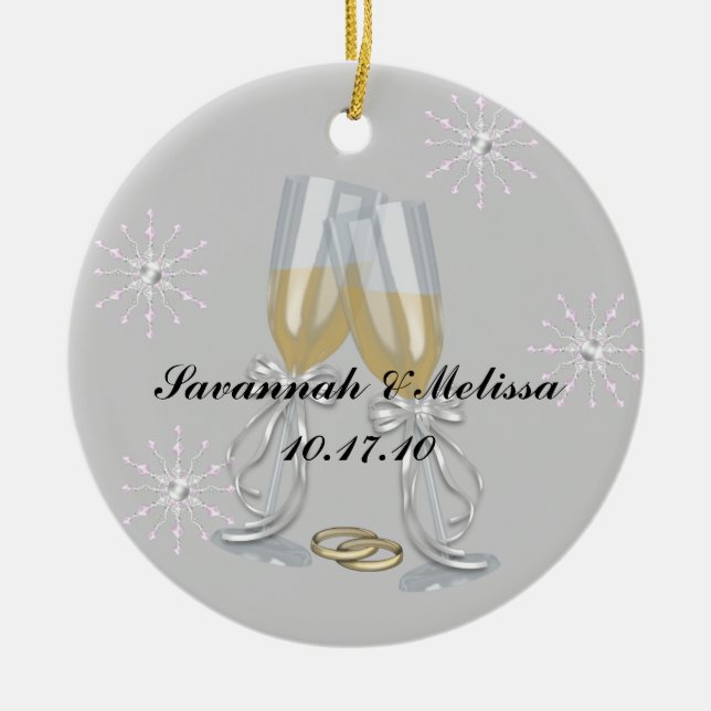 Ornamento De Cerâmica Bonito casado; Nosso primeiro Natal (Frente)