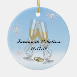 Ornamento De Cerâmica Bonito casado; Nosso primeiro Natal