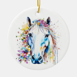 Ornamento De Cerâmica Bonito Cavalo Branco Floral Personalizado