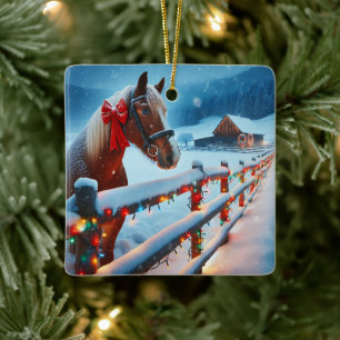 Ornamento De Cerâmica Bonito Cavalo Marrom com Natal Arco Personalizado