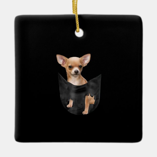 Ornamento De Cerâmica Bonito Chihuahua No Seu Bolso De Natal (Frente)