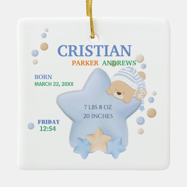 Ornamento De Cerâmica Bonito, Dormindo, Ursinho De Bebê (Frente)