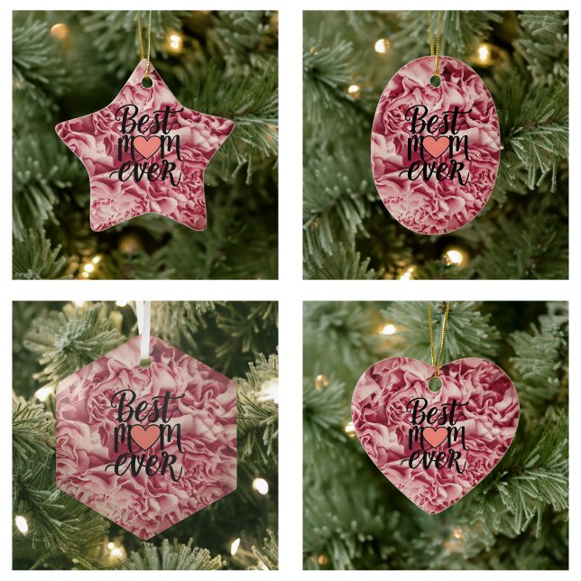 Ornamento De Cerâmica Bonito Elegante Rosa Melhor Mãe Alguma Vez Floral (Pretty Pink Elegant Best Mom Ever Floral Ornament)