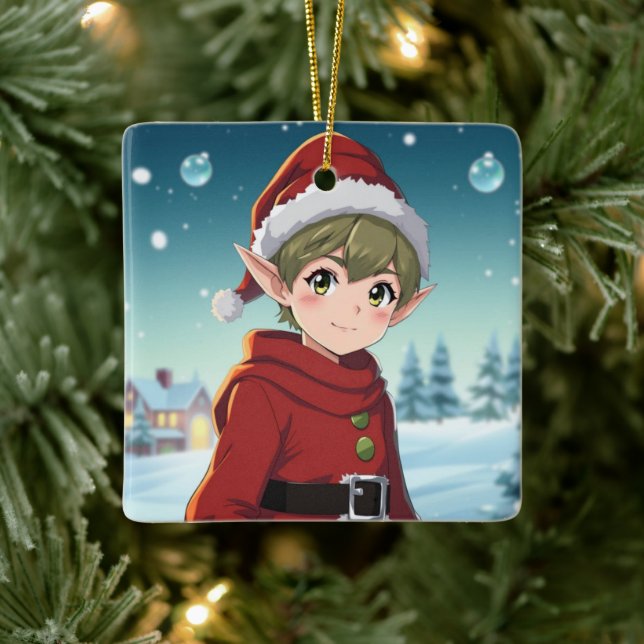 Ornamento De Cerâmica Bonito Elf de Natal Personalizado (Árvore)