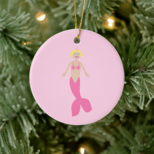 Ornamento De Cerâmica Bonito fantasia rosa Sereia Natal Personalizado