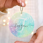 Ornamento De Cerâmica Bonito Glitter Holographic Iridescente Girly<br><div class="desc">Um bonito plano de fundo brilhante em lindas cores pastel. Você pode personalizar facilmente com seu monograma e/ou nome personalizado.</div>