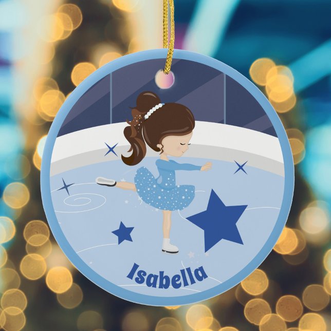 Ornamento De Cerâmica Bonito Ice Skater Girl personalizada no Natal azul (Criador carregado)