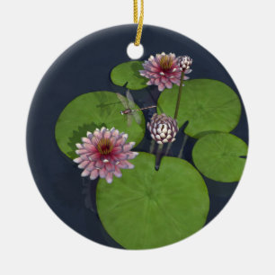 Ornamento De Cerâmica Bonito Lily e Dragonfly de água rosa