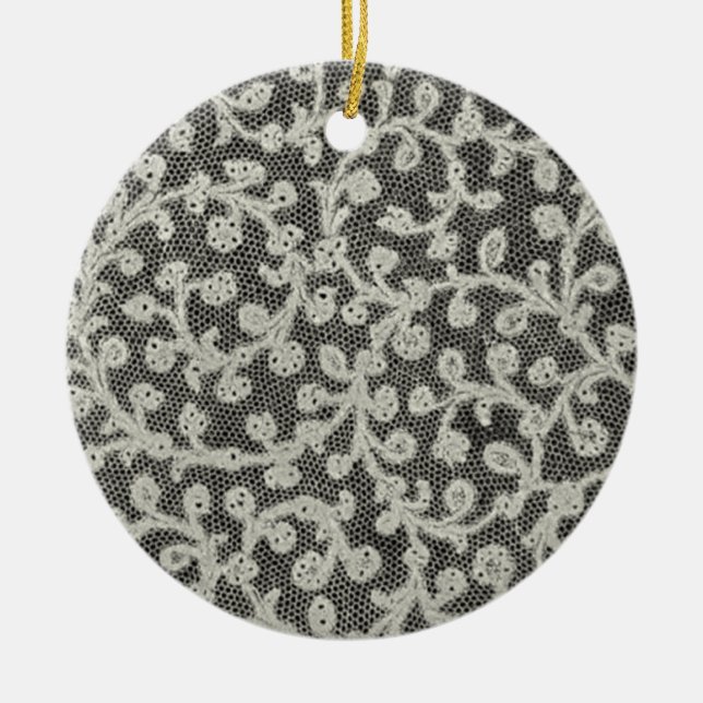 Ornamento De Cerâmica Bonito Linen White Lace Antique de Casamento  (Frente)