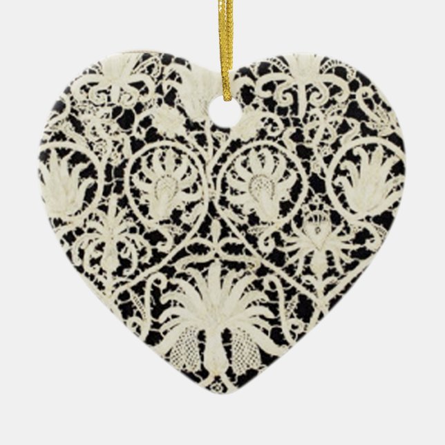 Ornamento De Cerâmica Bonito Linen White Lace Antique de Casamento  (Frente)