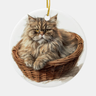 ORNAMENTO DE CERÂMICA BONITO MADEIRA DE MESA POR GATO PERSO NA CAMA DE G