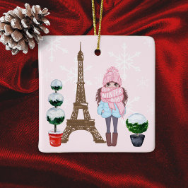 Ornamento De Cerâmica Bonito Menina Rosa-Chic Torre Paris Eiffel