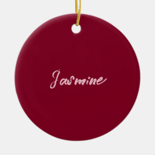 Ornamento De Cerâmica Bonito Minimalista Burgundy Red Calliografia Nome 