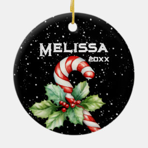 ORNAMENTO DE CERÂMICA BONITO NATAL DE MERCADORIAS, CANA DE CANA, HOLLY S