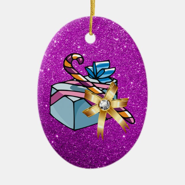 Ornamento De Cerâmica Bonito Natal Presente e Faux Glitter Rosa (Frente)