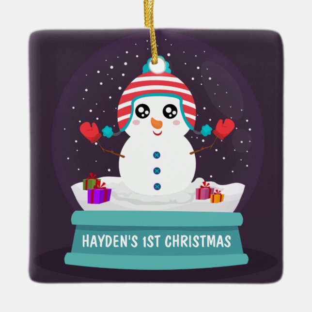 Ornamento De Cerâmica Bonito Neve Personalizado Bebê Primeiro Natal (Frente)