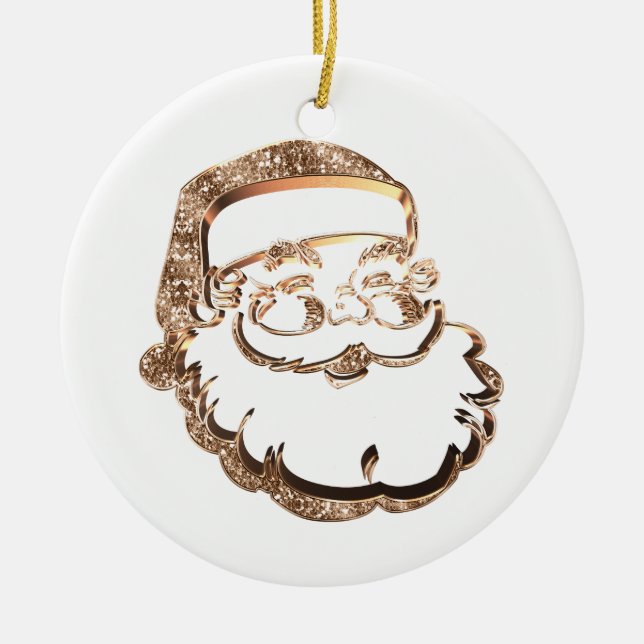 Ornamento De Cerâmica Bonito Papai Noel Elegante Dourado e Branco (Frente)