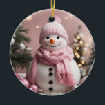 Ornamento De Cerâmica Bonito Pink Christmas Snowman<br><div class="desc">Bonito Pink Christmas Snowman</div>