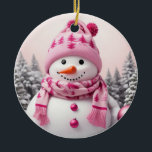 Ornamento De Cerâmica Bonito Pink Xmas Snowman<br><div class="desc">Bonito Pink Xmas Snowman</div>