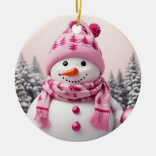 Ornamento De Cerâmica Bonito Pink Xmas Snowman