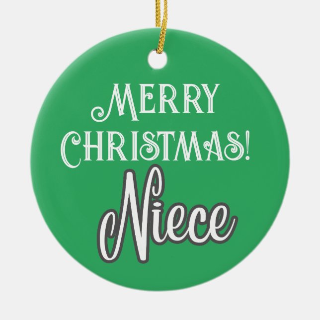 Ornamento De Cerâmica Bonito roteiro verde Feliz Natal Niece (Frente)