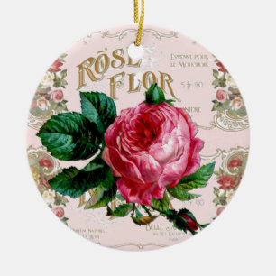 Ornamento De Cerâmica bonito Script Vintage Pink Rose Paris