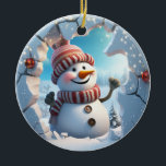 Ornamento De Cerâmica Bonito Snowman 3D<br><div class="desc">Bonito Snowman 3D</div>