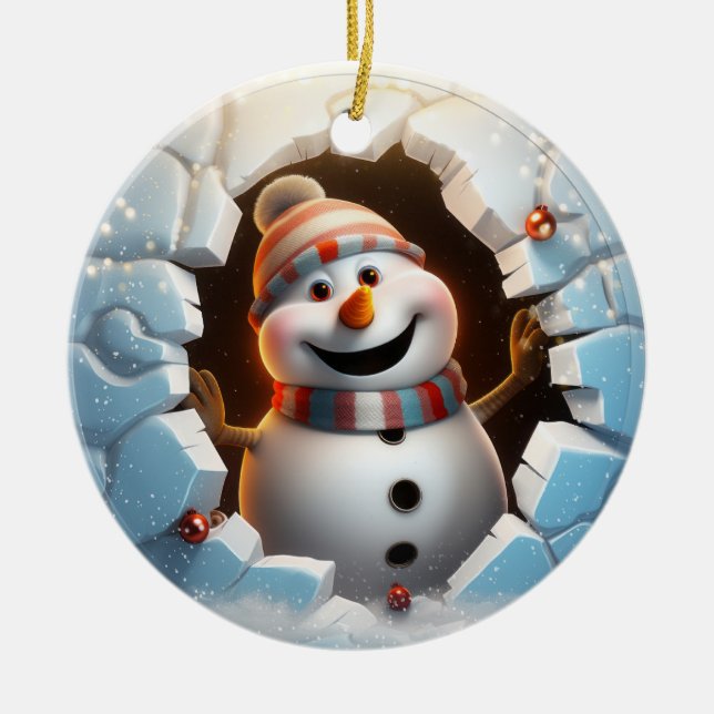 Ornamento De Cerâmica Bonito Snowman 3D (Frente)