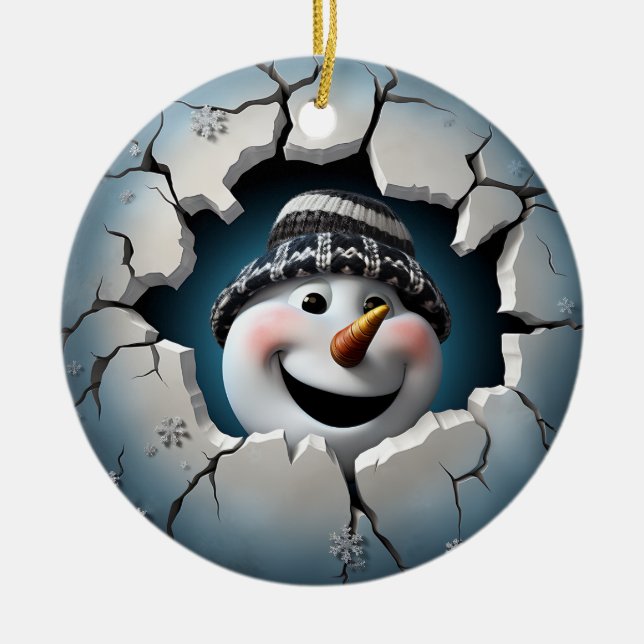 Ornamento De Cerâmica Bonito Snowman 3D Xmas (Frente)