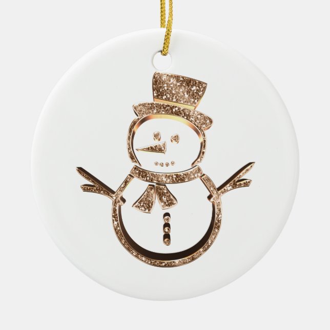 Ornamento De Cerâmica Bonito Snowman Elegante Dourado e Branco (Frente)
