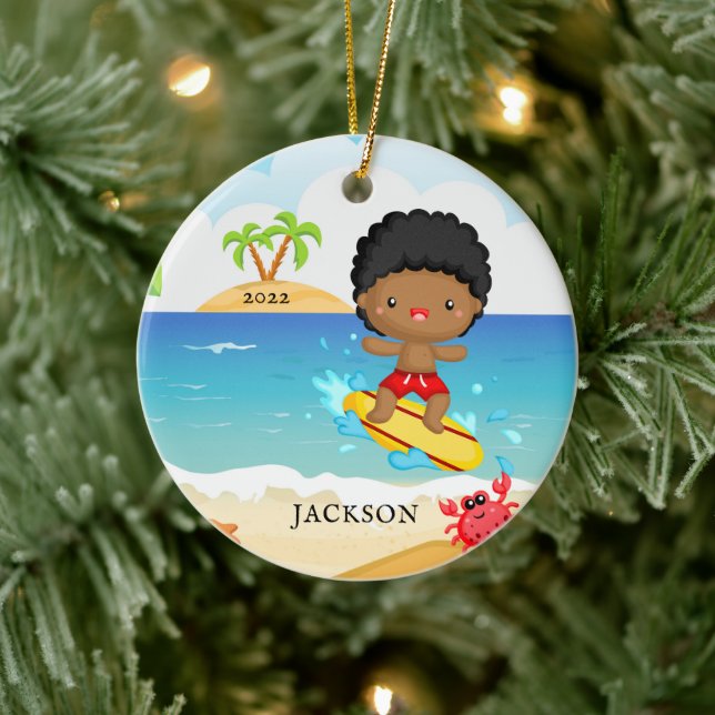 Ornamento De Cerâmica Bonito surfista personalizado no Natal (Árvore)