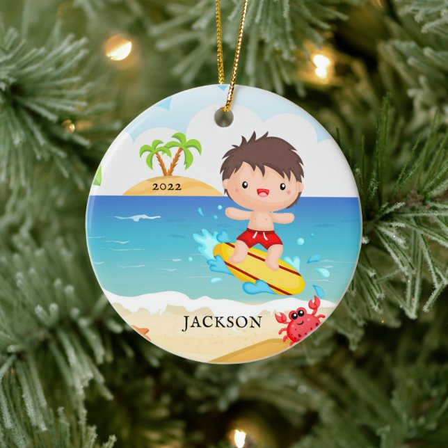 Ornamento De Cerâmica Bonito surfista personalizado no Natal (Árvore)