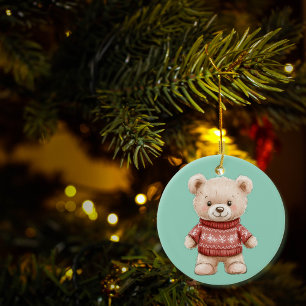 Ornamento De Cerâmica Bonito Urso de Natal Personalizado