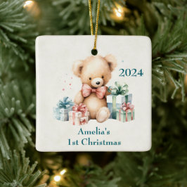 Ornamento De Cerâmica Bonito Urso de Teddy Primeiro Natal