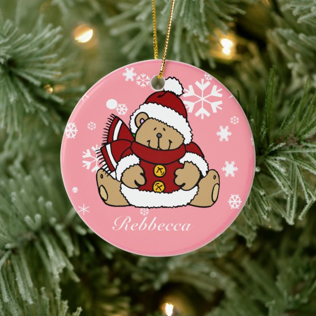 Ornamento De Cerâmica Bonito Urso de Teddy Xmas Personalizado (Árvore)