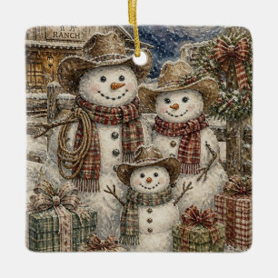 Ornamento De Cerâmica Bonitos Homens de Neve Rústicos e Country e Wester