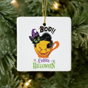 Ornamento De Cerâmica Boo Black Cat, Assustador Pumpkin Café Halloween
