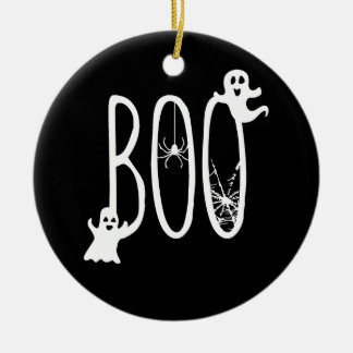 Ornamento De Cerâmica Boo Fantasmas Caprichosos e Aranha Halloween Preto