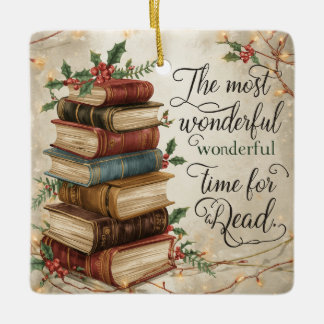 Ornamento De Cerâmica Book Lover Christmas Reading Holiday Decor