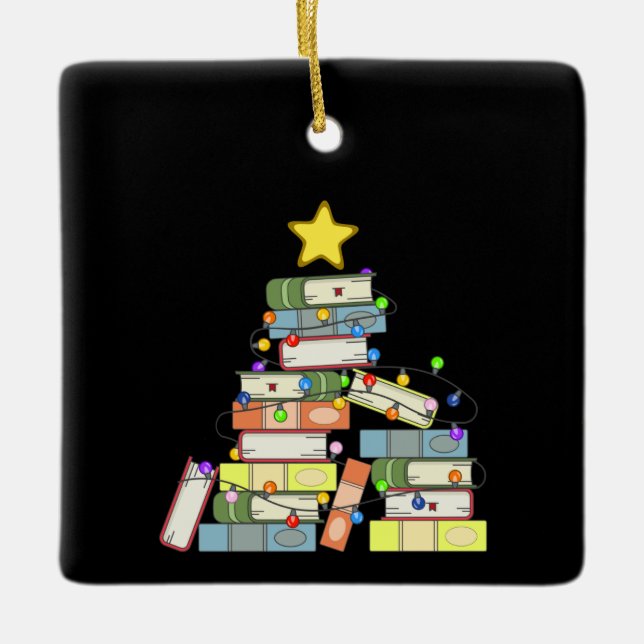 Ornamento De Cerâmica Bookish Christmas Tree I (Frente)