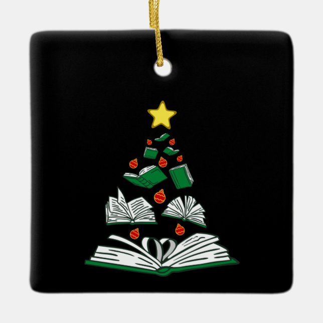 Ornamento De Cerâmica Bookish Christmas Tree III (Frente)