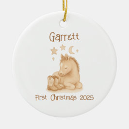 Ornamento De Cerâmica Boots & Foal do Primeiro Vaqueiro de Natal