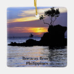 Ornamento De Cerâmica Boracay Beach, Filipinas,<br><div class="desc">Boracay Beach,  Filipinas,  fotografia cênica por pôr do sol e veleiro.</div>