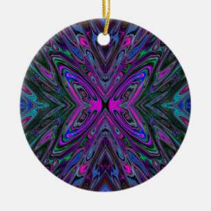 Ornamento De Cerâmica Borboleta Abstrata Magenta, Azul e Verde Trippy