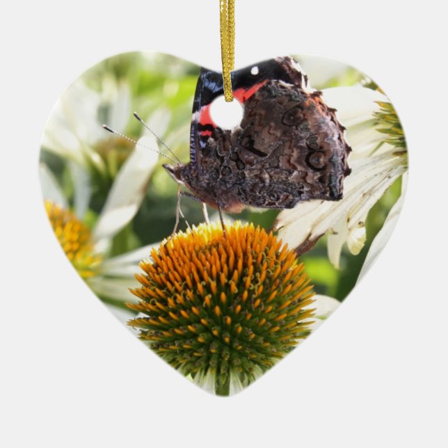 Ornamento De Cerâmica Borboleta Almirante na Flor (Frente)